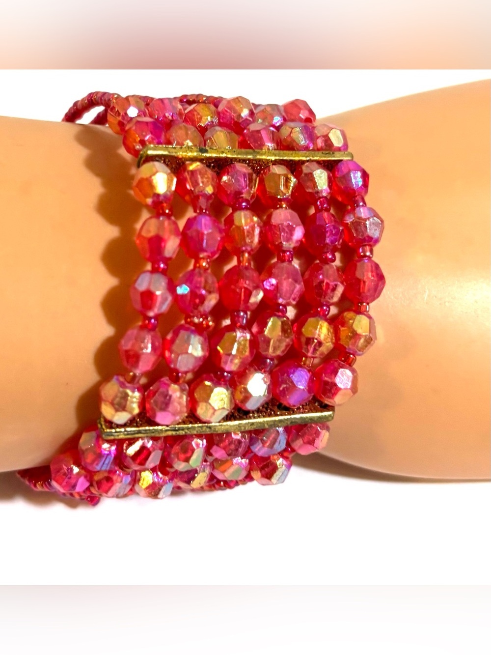 Fashion Jewelry Fuchsia Faceted Multi-Row Stretch plastic  Bracelet